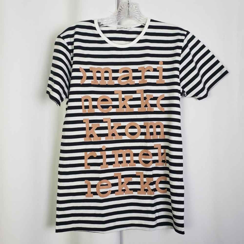 Marimekko Kioski Striped Logo Graphic T-Shirt Black White XS 090047